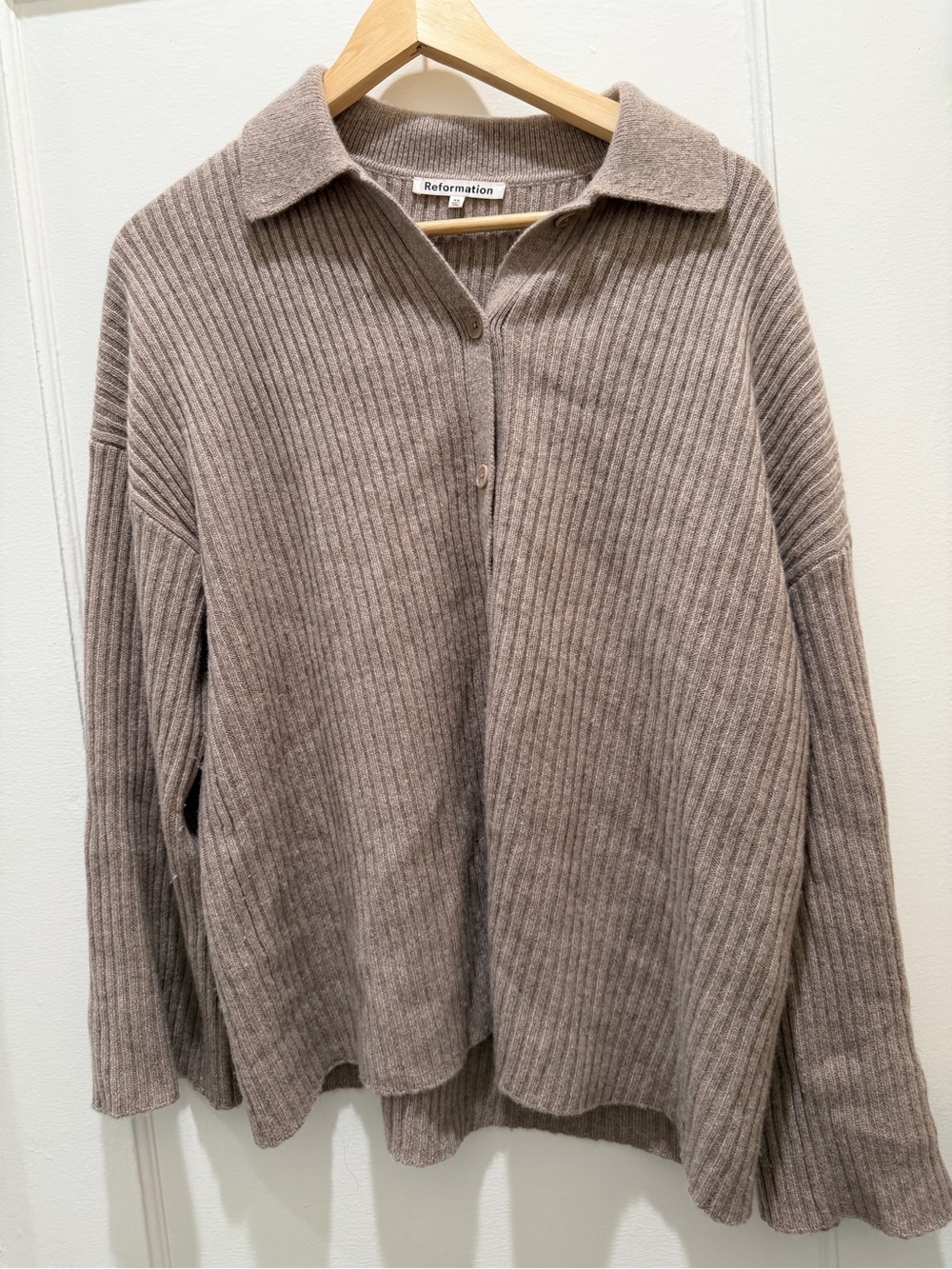 Reformation Fantino Cashmere Ribbed Collared Sweater Cardigan